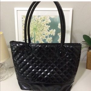 Nordstrom black tote bag lacquered aspect